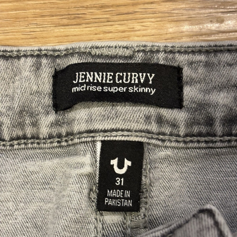True Religion Jeans Women's 31 Jennie Curvy Mid Rise Skinny Gray Acid Wash Retro - Picture 9 of 16